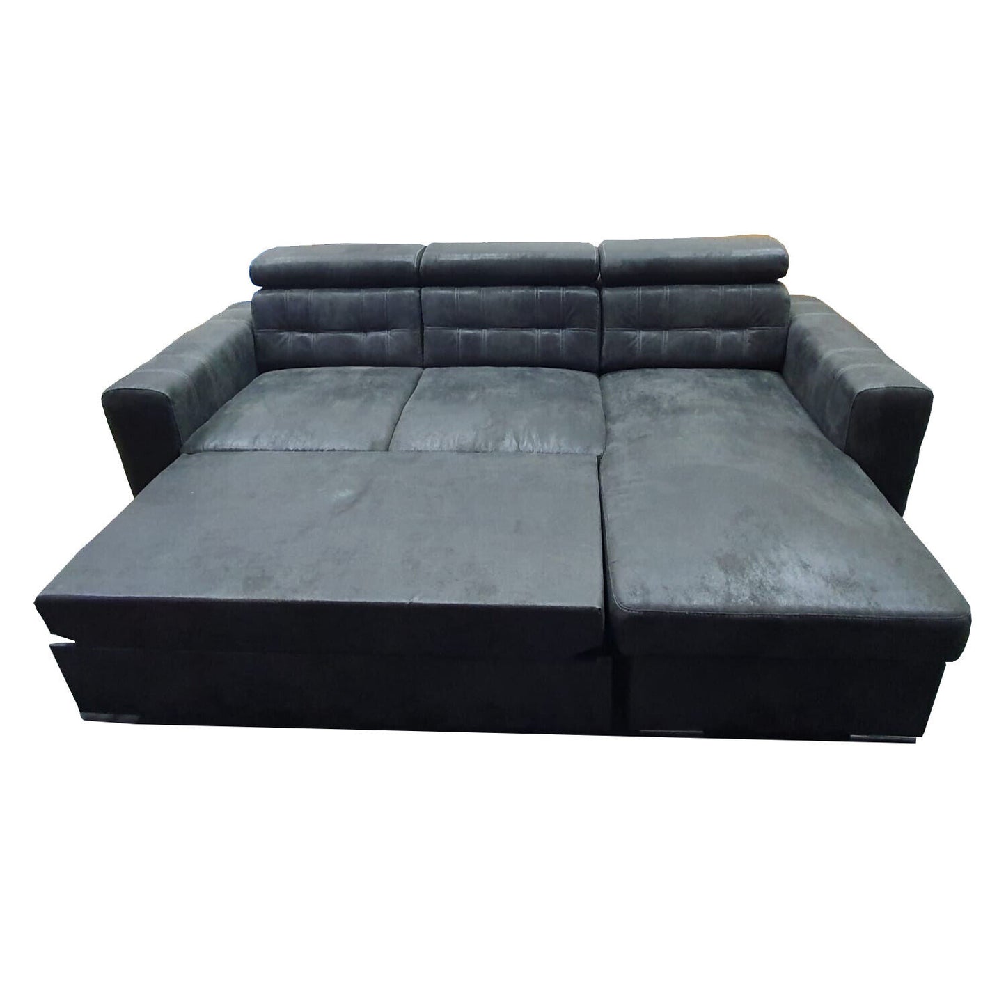 Couch Schlafsofa MAGGIO rechts Vintage Sofa Wildleder Schwarz Anthrazit Braun