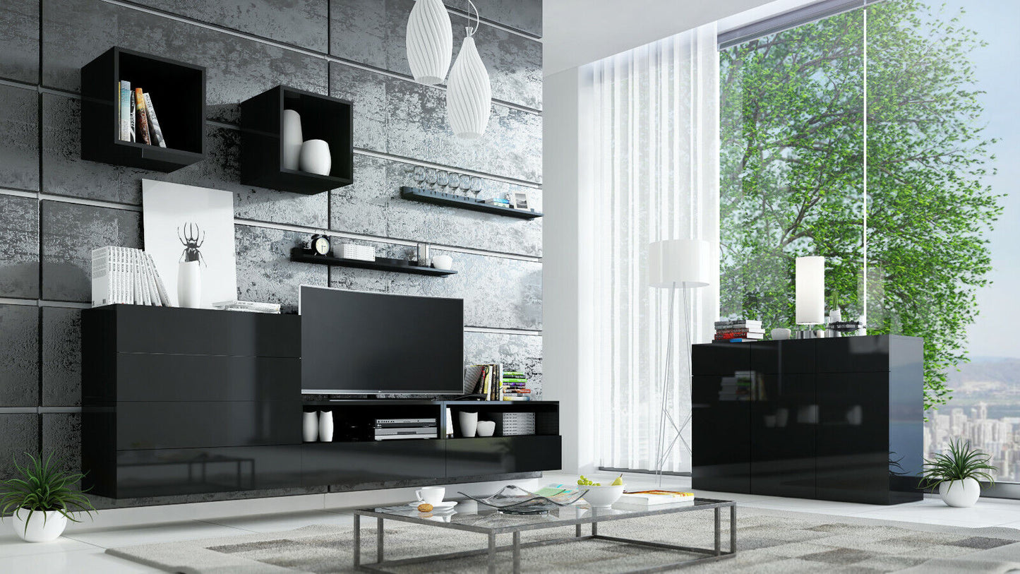 Wohnwand VEX 50 Anbauwand Mediawand Hochglanz TV Möbel Set versch. Farben