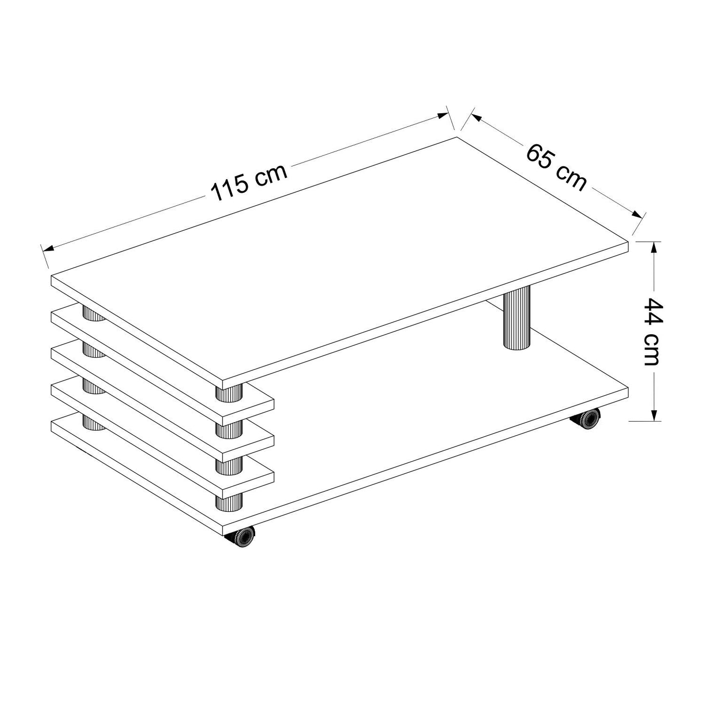 Couchtisch 115 x 65 cm Tisch Wohnzimmertisch Couch Sofa Sofatisch mit Rollen