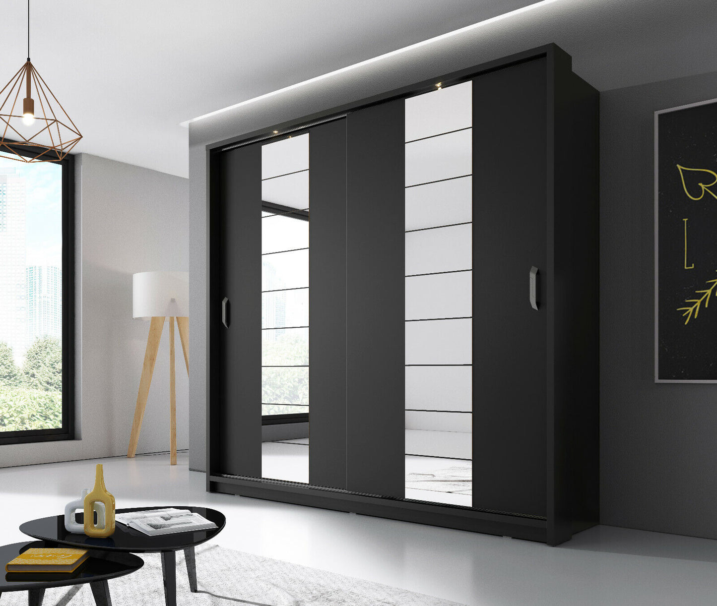 Kleiderschrank Schrank ARTO 14 mit LED-Beleuchtung Spiegel 220 cm versch. Farben