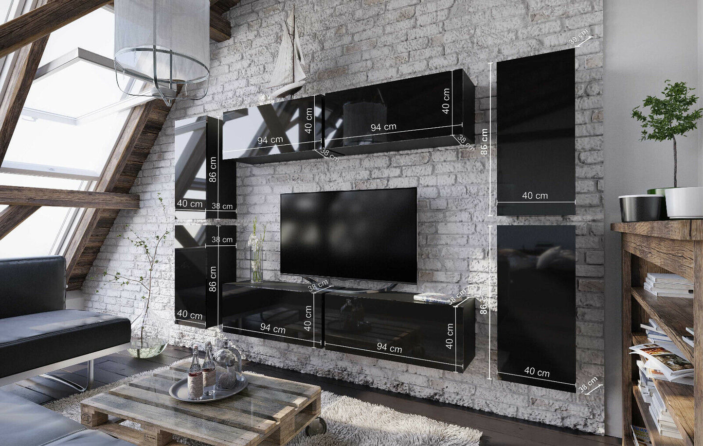 Wohnwand VEX 2 Anbauwand Mediawand Hochglanz TV Möbel Set versch. Farben