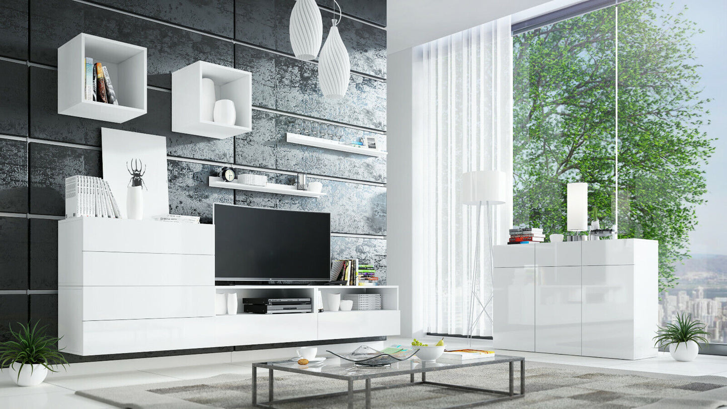 Wohnwand VEX 50 Anbauwand Mediawand Hochglanz TV Möbel Set versch. Farben