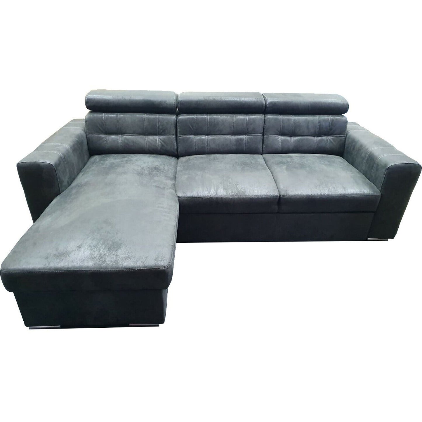 Couch Schlafsofa MAGGIO links Vintage Sofa Wildleder Schwarz Anthrazit Braun