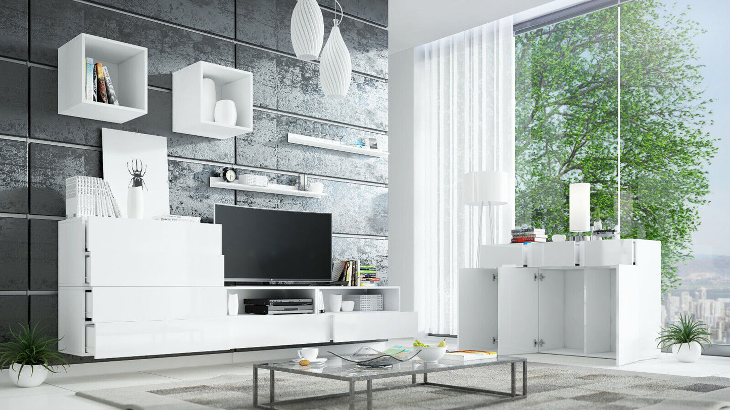 Wohnwand VEX 50 Anbauwand Mediawand Hochglanz TV Möbel Set versch. Farben