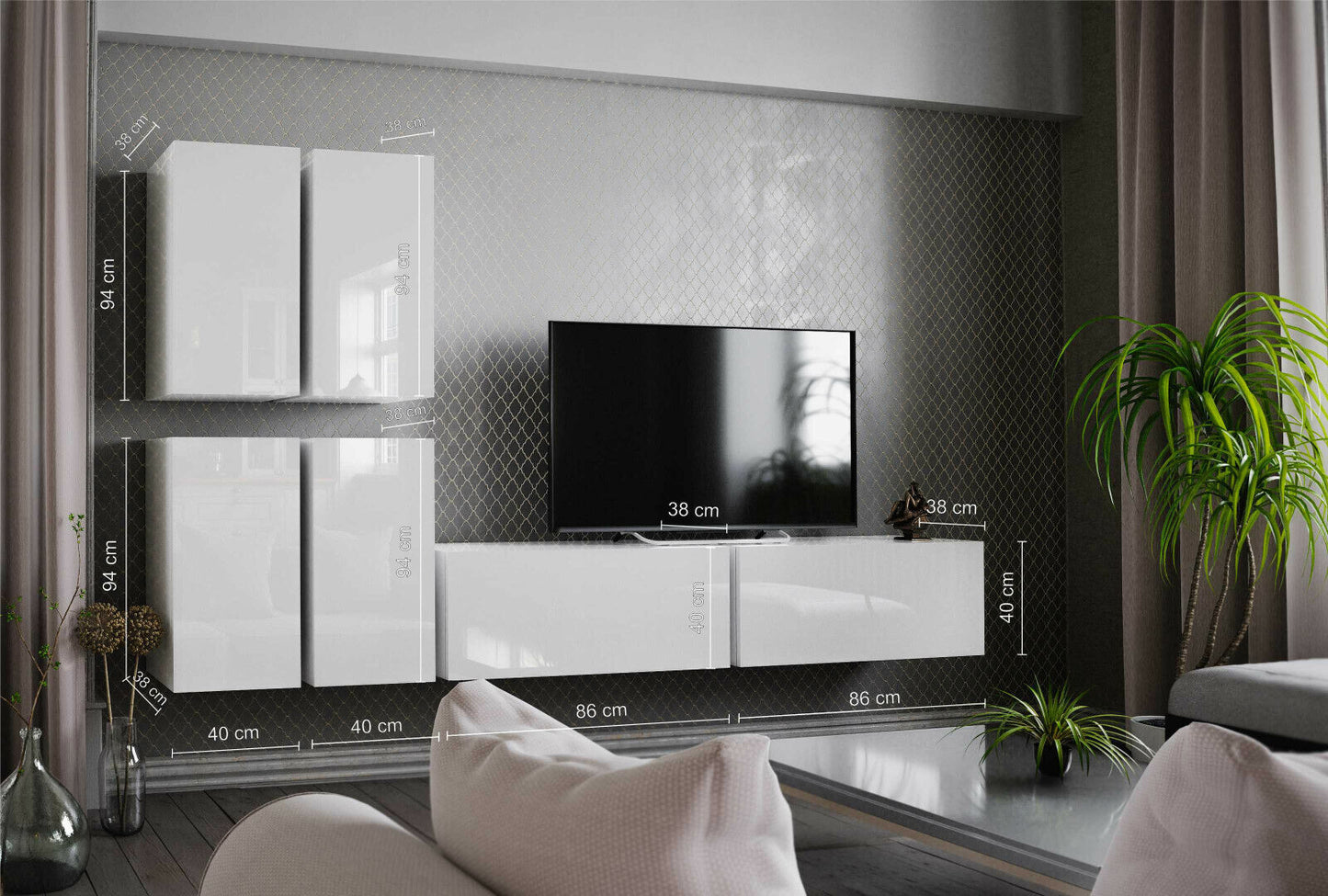 Wohnwand VEX 8 Anbauwand Mediawand Hochglanz TV Möbel Set versch. Farben