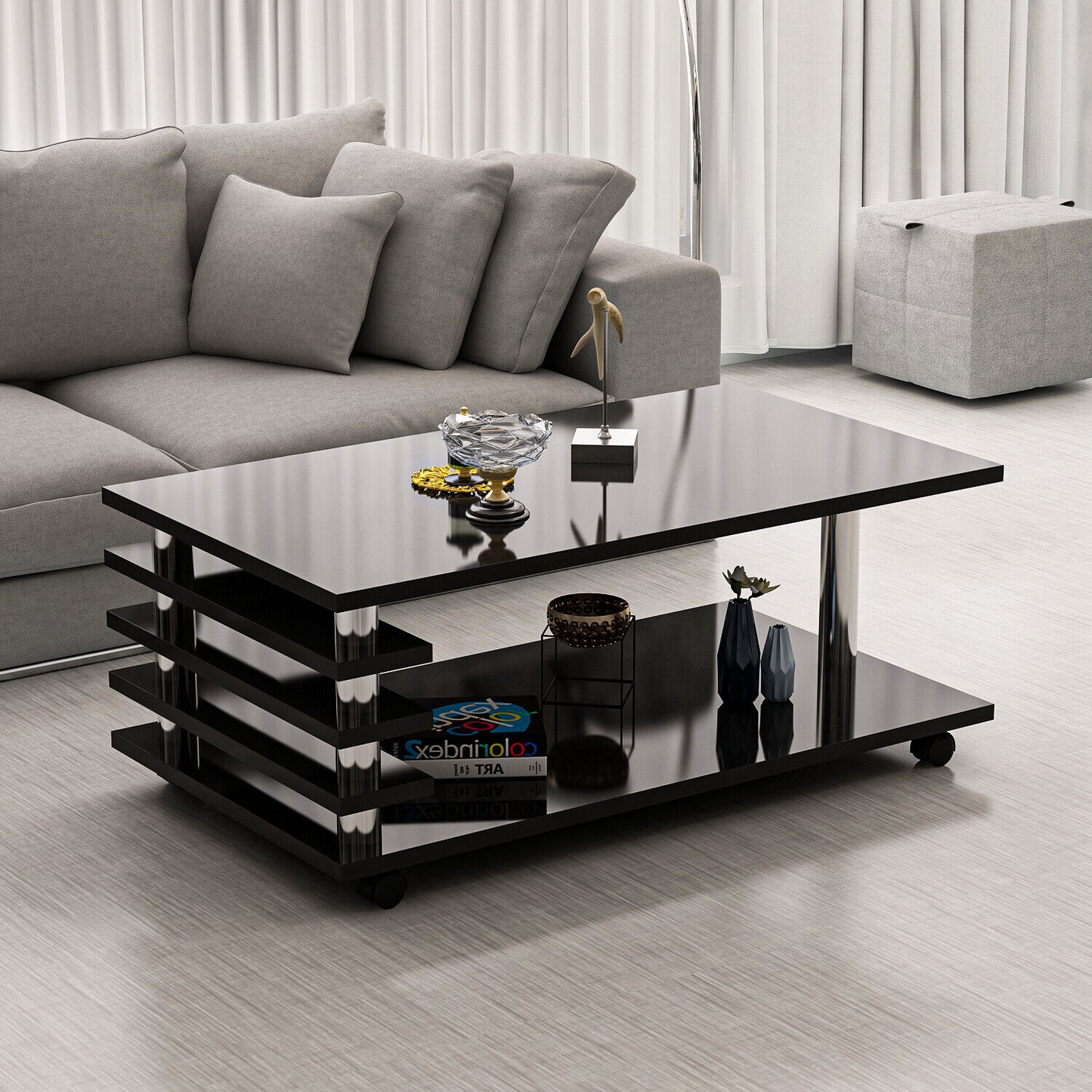 Couchtisch 115 x 65 cm Tisch Wohnzimmertisch Couch Sofa Sofatisch mit Rollen
