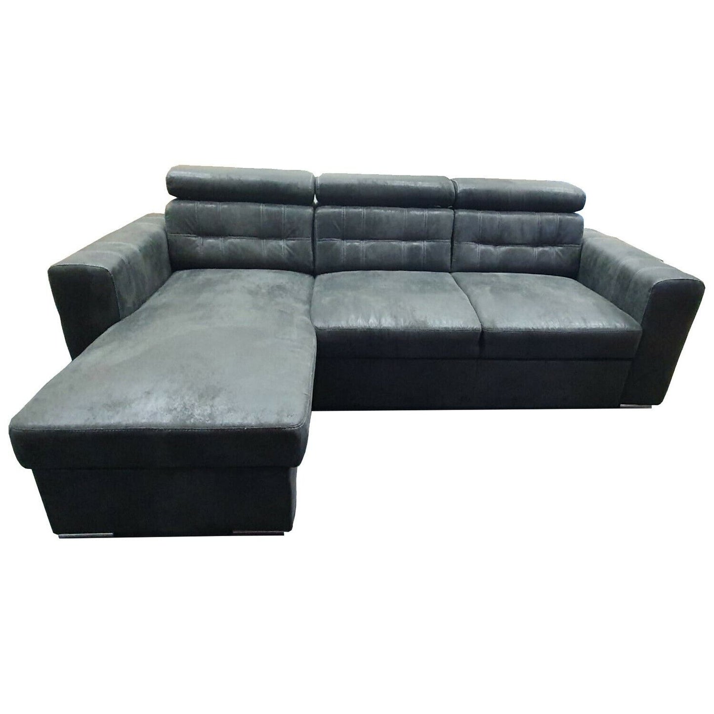 Couch Schlafsofa MAGGIO links Vintage Sofa Wildleder Schwarz Anthrazit Braun