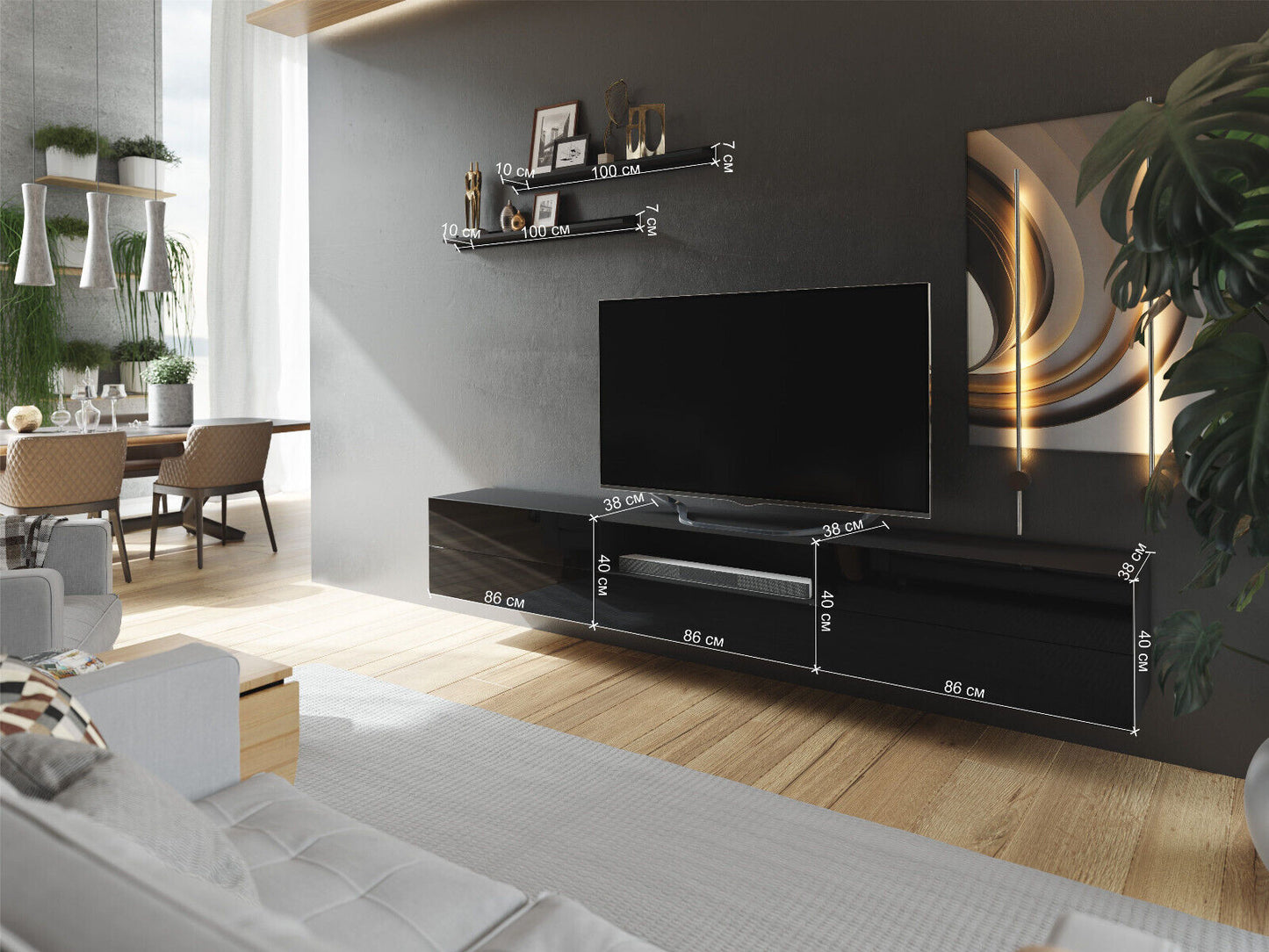 Wohnwand VEX 28 Anbauwand Mediawand Hochglanz TV Möbel Set versch. Farben