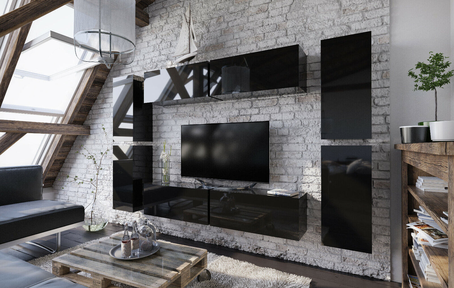 Wohnwand VEX 2 Anbauwand Mediawand Hochglanz TV Möbel Set versch. Farben