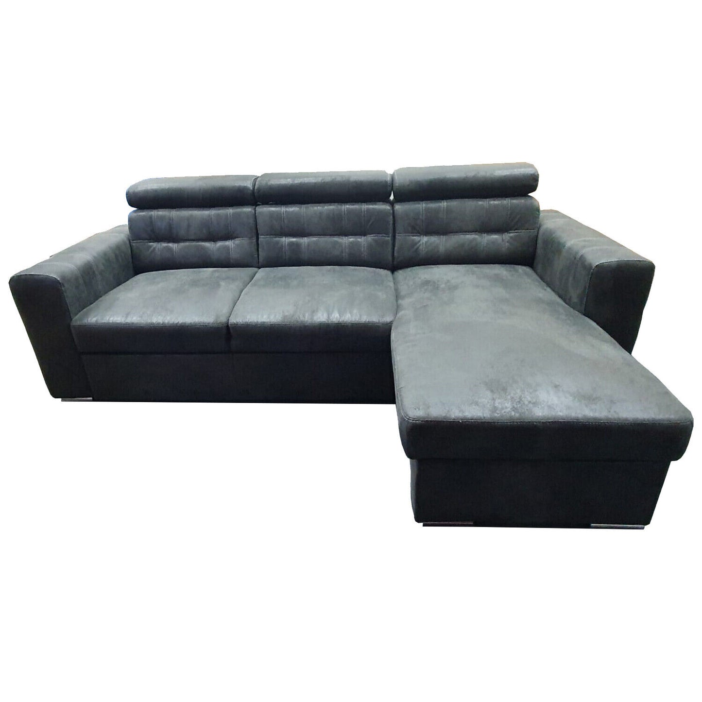 Couch Schlafsofa MAGGIO rechts Vintage Sofa Wildleder Schwarz Anthrazit Braun