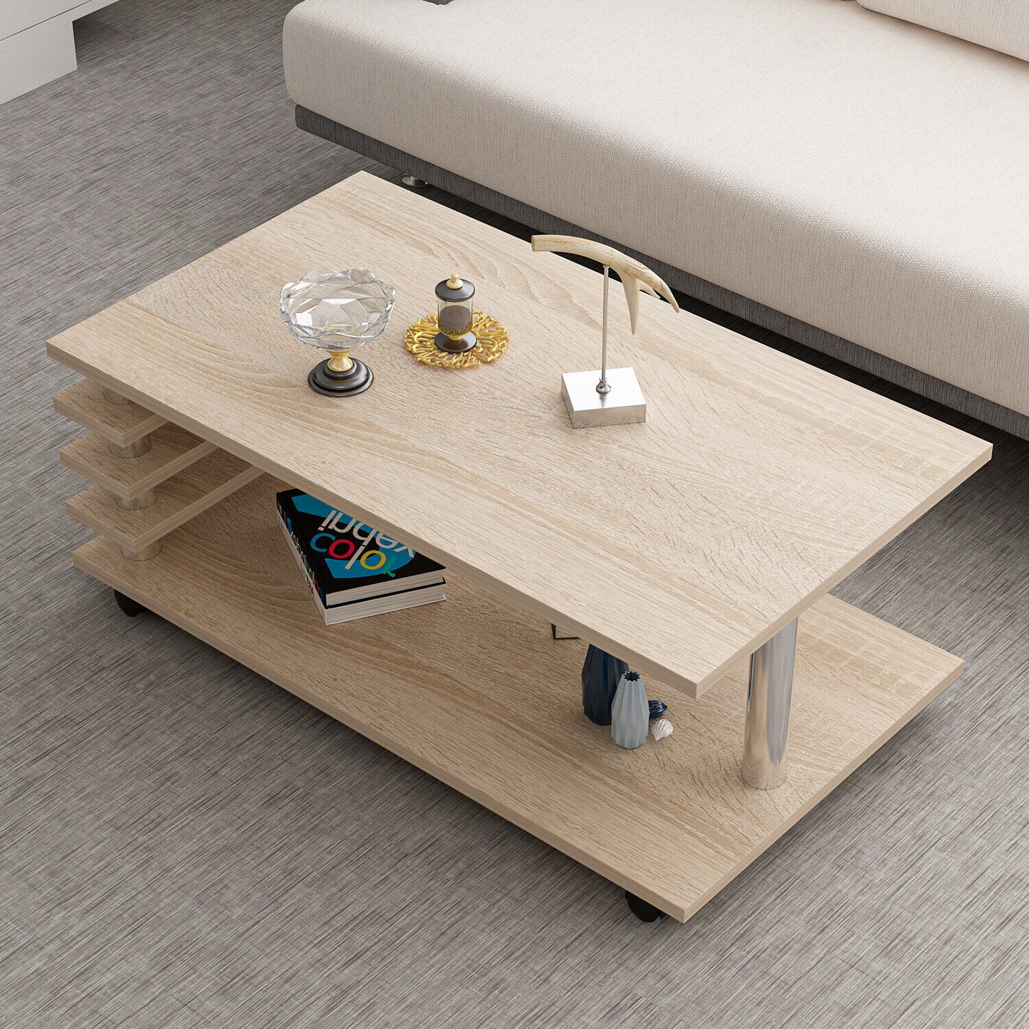 Couchtisch 115 x 65 cm Tisch Wohnzimmertisch Couch Sofa Sofatisch mit Rollen
