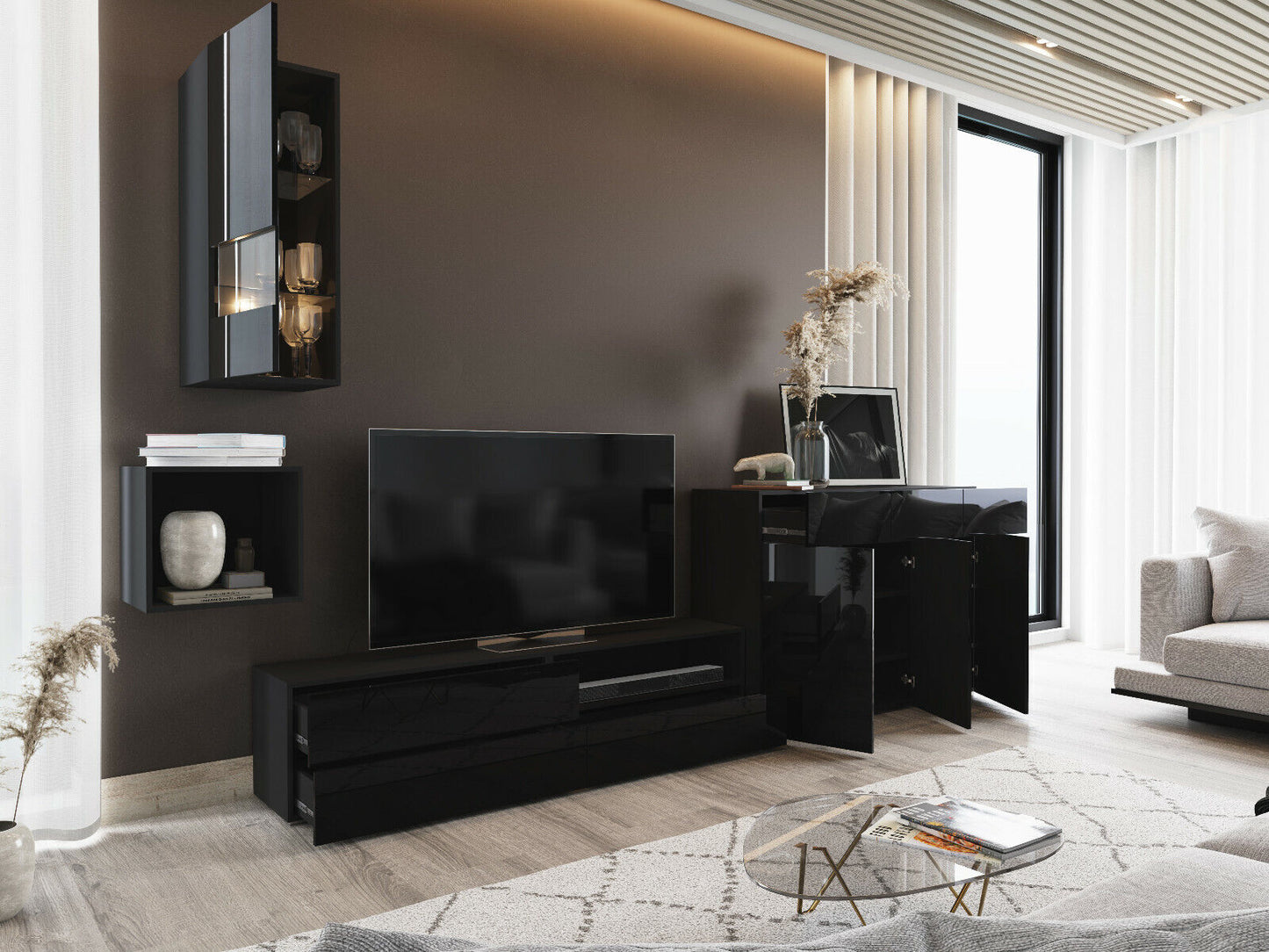 Wohnwand VEX 51 Anbauwand Mediawand Hochglanz TV Möbel Set versch. Farben