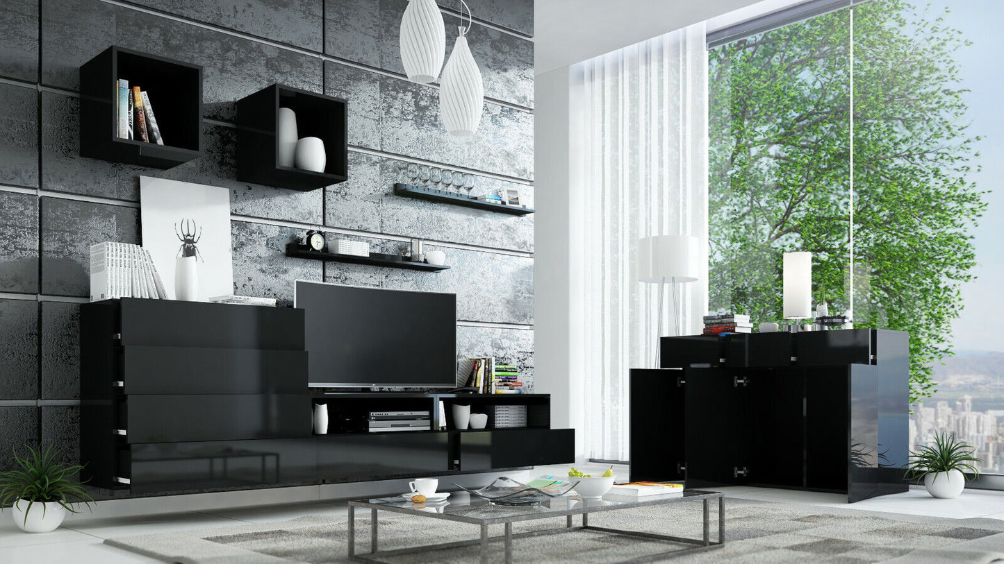 Wohnwand VEX 50 Anbauwand Mediawand Hochglanz TV Möbel Set versch. Farben