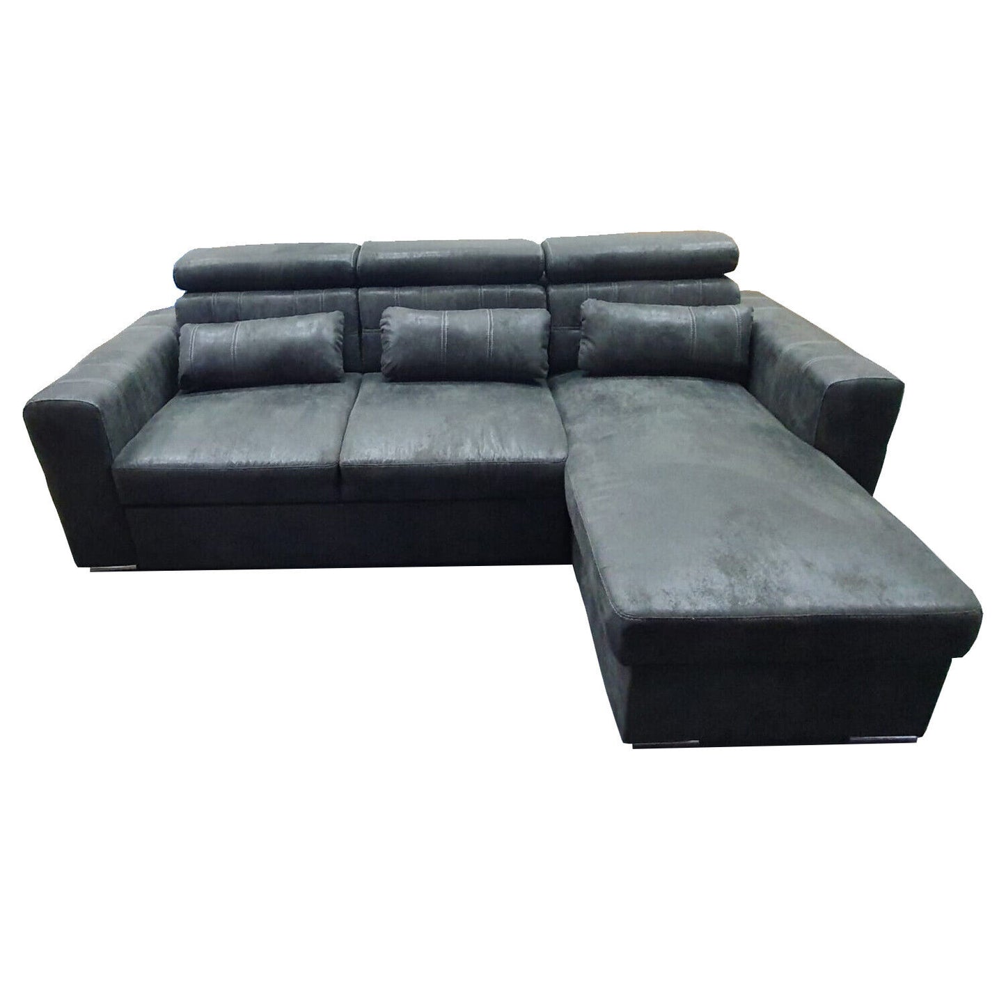 Couch Schlafsofa MAGGIO rechts Vintage Sofa Wildleder Schwarz Anthrazit Braun