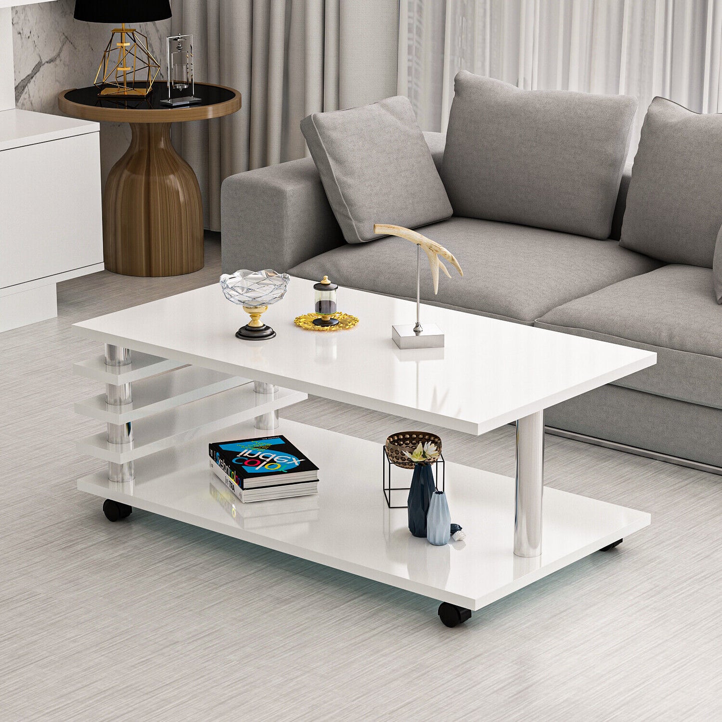 Couchtisch 115 x 65 cm Tisch Wohnzimmertisch Couch Sofa Sofatisch mit Rollen