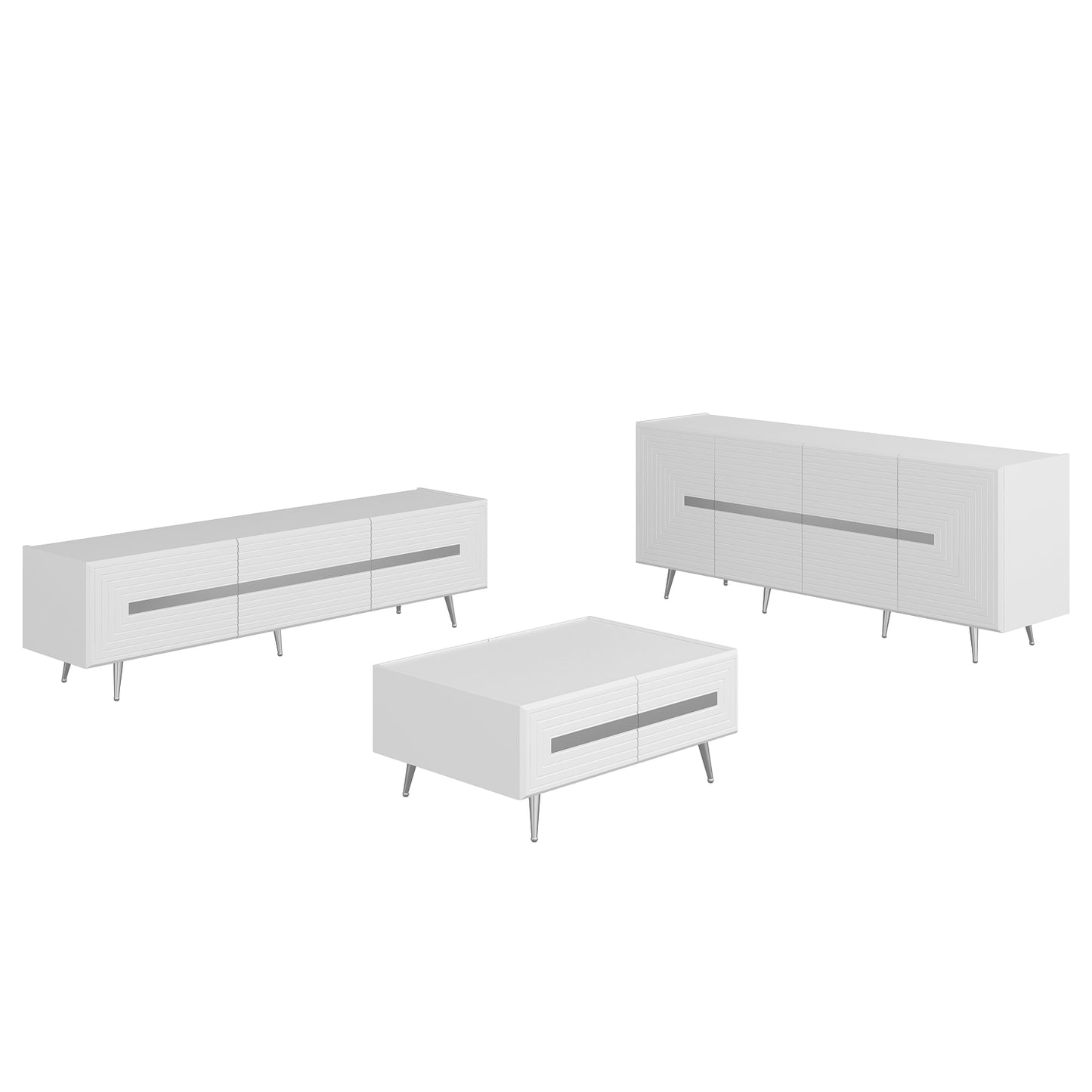 Wohnzimmerset Josephine Set Wohnzimmer Lowboard Sideboard Lowboard Couchtisch Weiß Silber Chrom