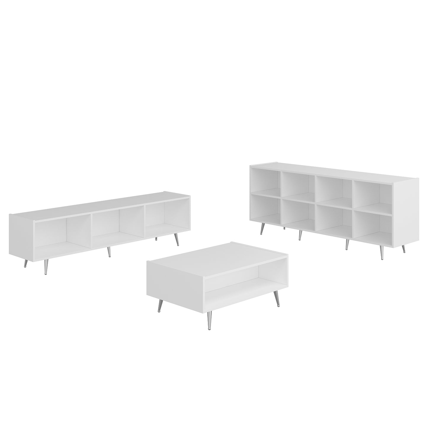 Wohnzimmerset Josephine Set Wohnzimmer Lowboard Sideboard Lowboard Couchtisch Weiß Silber Chrom