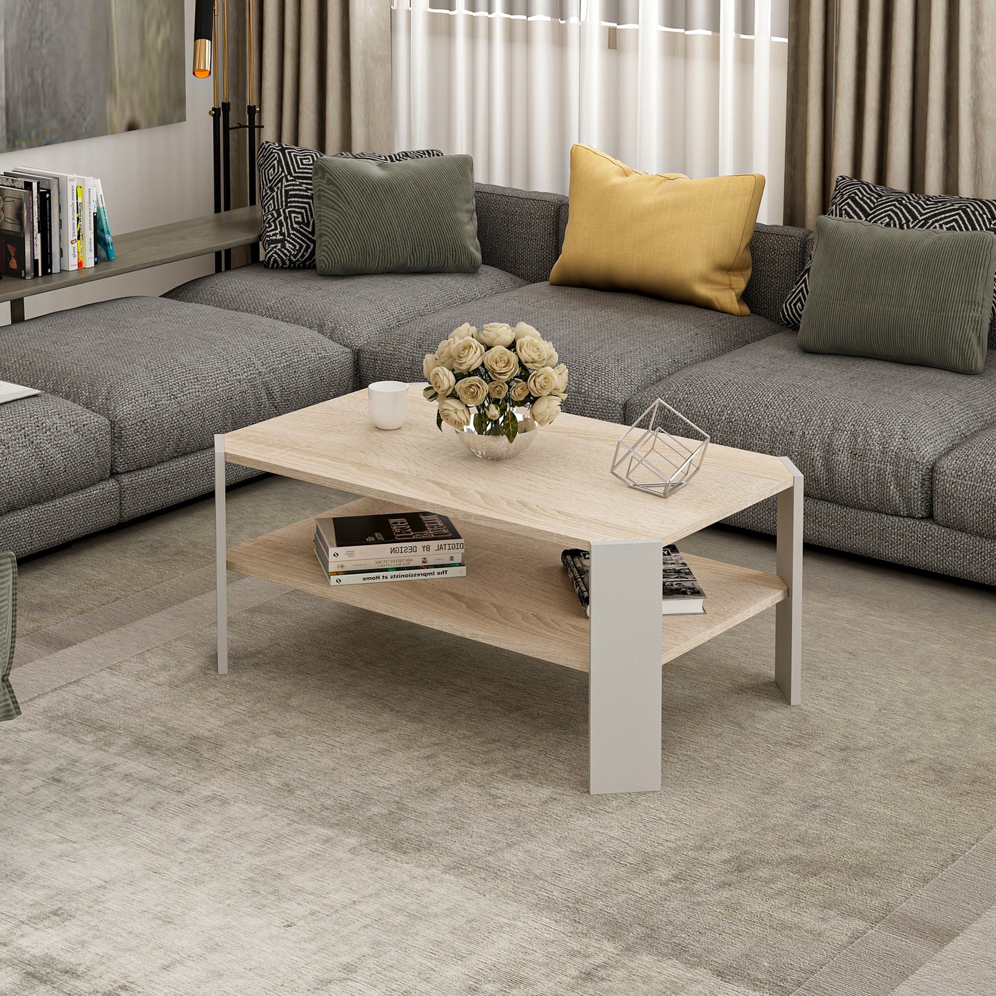 Couchtisch Wohnzimmer Tisch Sonoma Eiche Grau Modern Designer