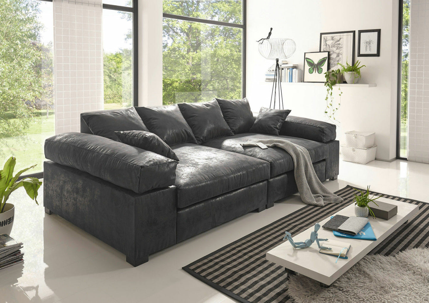 Designermöbel Bigsofa Wohnzimmer Schwarz Vintage