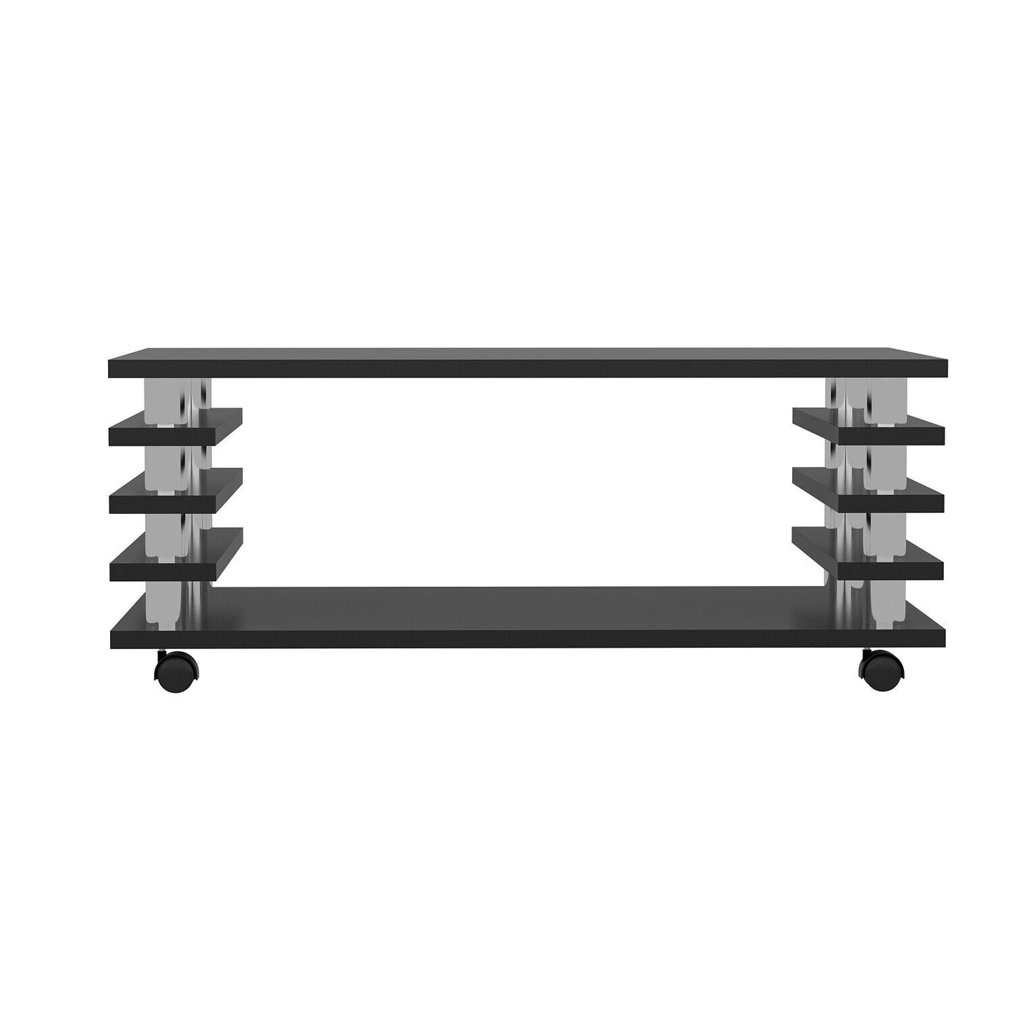 Couchtisch Schwarz Hochglanz 115 x 65 cm Tisch Wohnzimmertisch Sofatisch Rollen