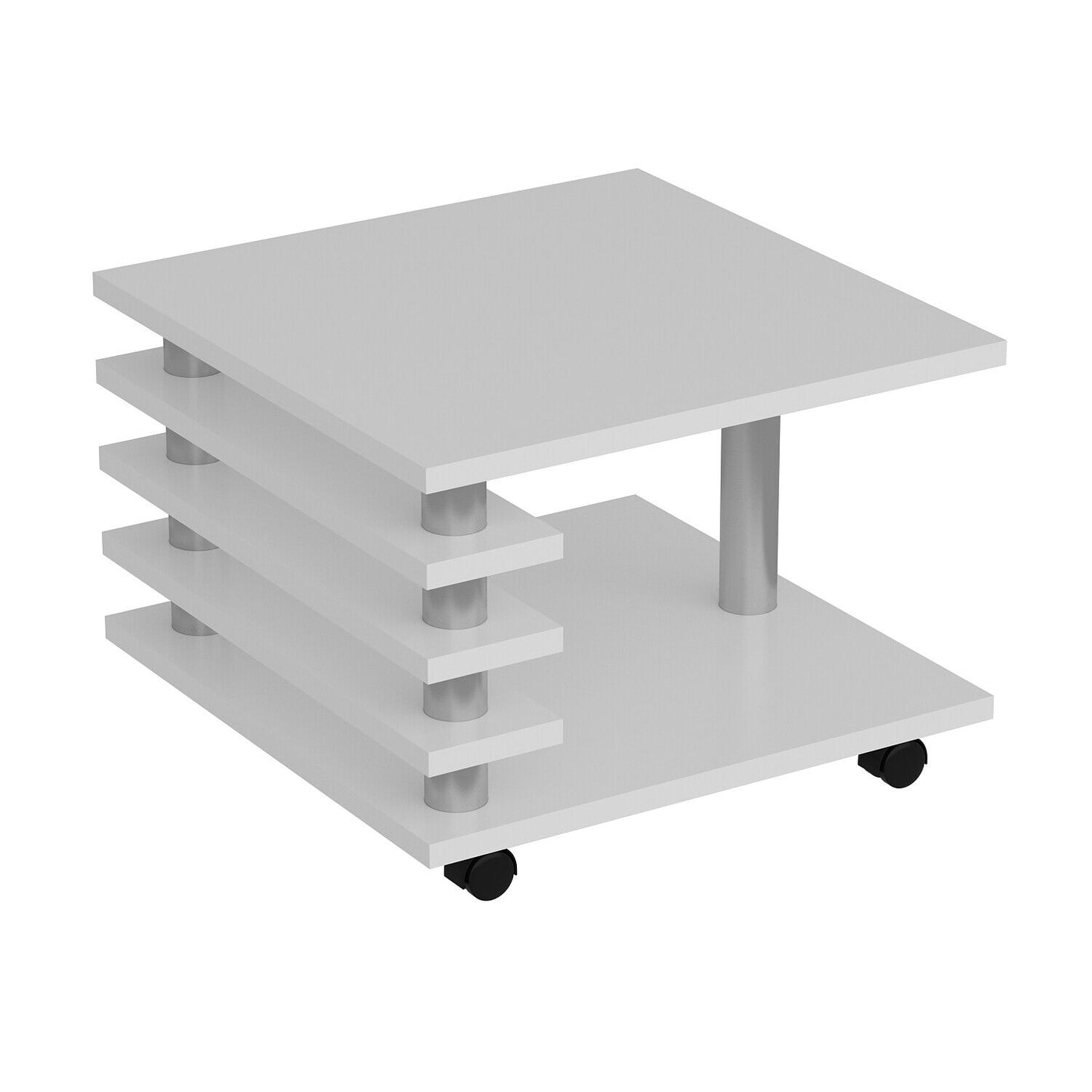 Couchtisch Weiß Hochglanz 65 x 65 cm Tisch Wohnzimmertisch Sofatisch mit Rollen
