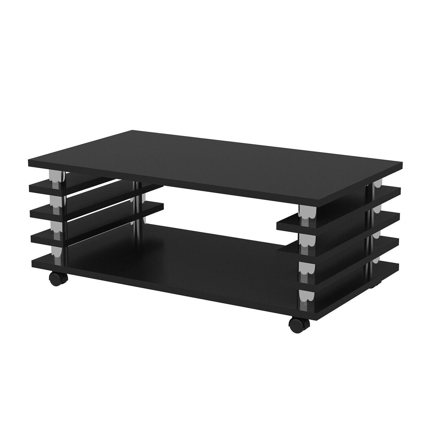 Couchtisch Schwarz Hochglanz 115 x 65 cm Tisch Wohnzimmertisch Sofatisch Rollen