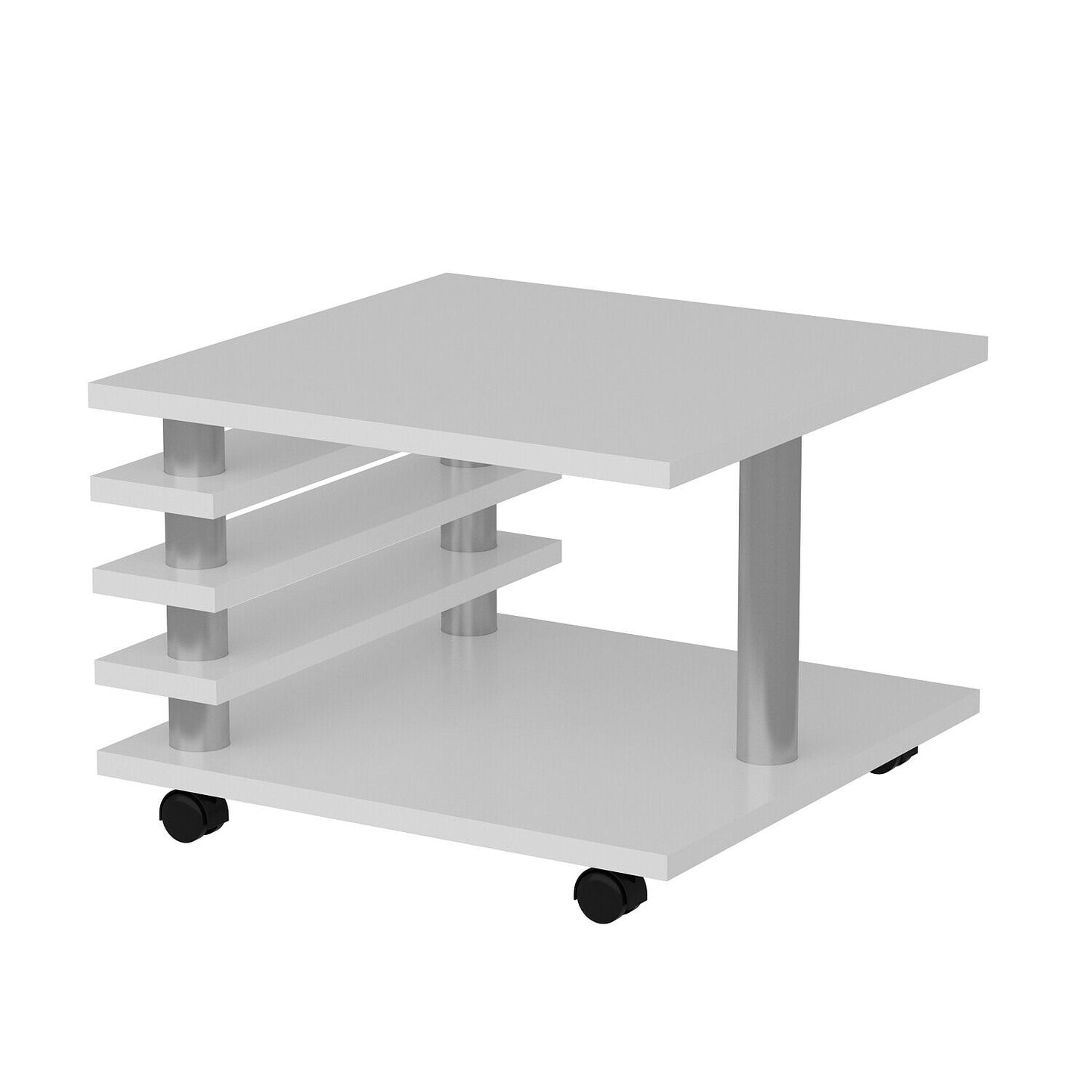 Couchtisch Weiß Hochglanz 65 x 65 cm Tisch Wohnzimmertisch Sofatisch mit Rollen