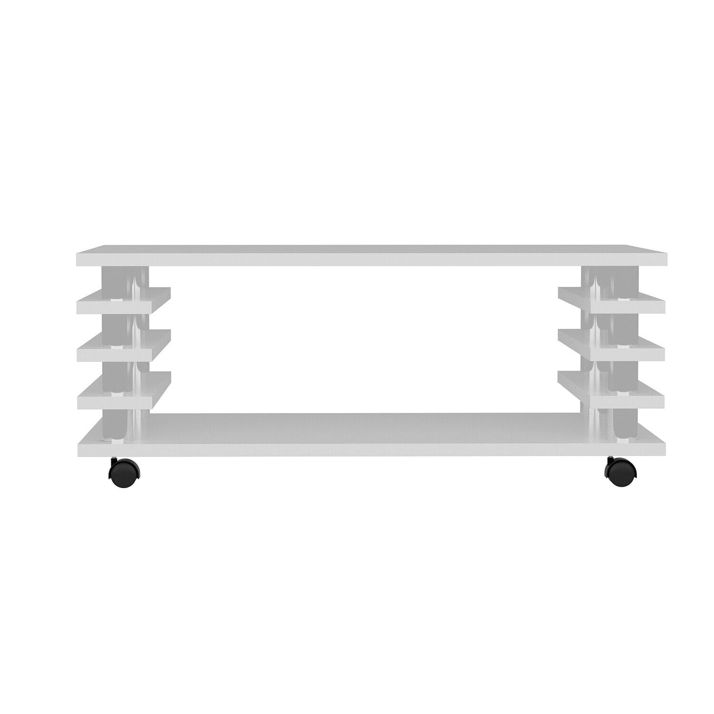 Couchtisch Weiß Hochglanz 115 x 65 cm Tisch Wohnzimmertisch Sofatisch mit Rollen