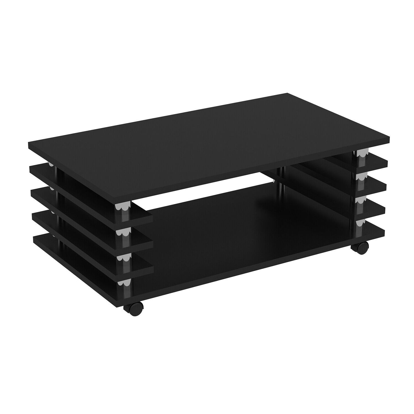 Couchtisch Schwarz Hochglanz 115 x 65 cm Tisch Wohnzimmertisch Sofatisch Rollen