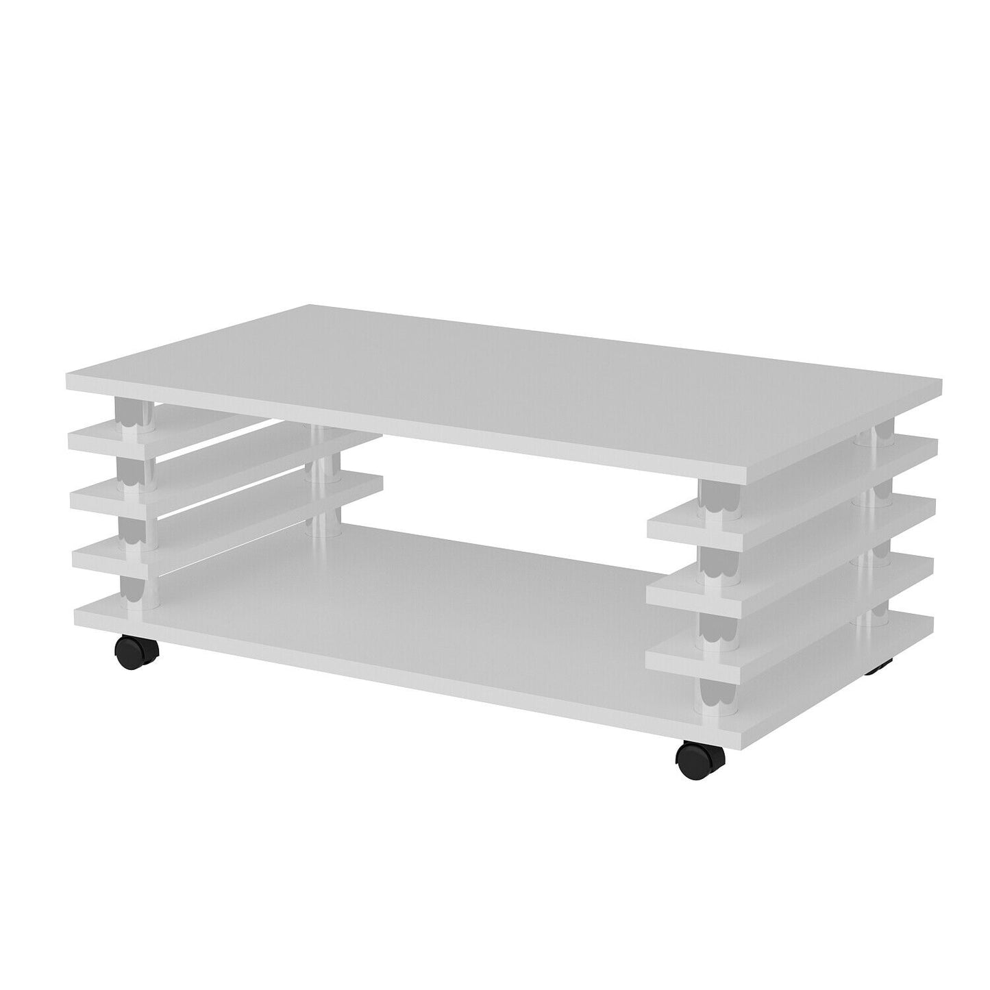 Couchtisch Weiß Hochglanz 115 x 65 cm Tisch Wohnzimmertisch Sofatisch mit Rollen