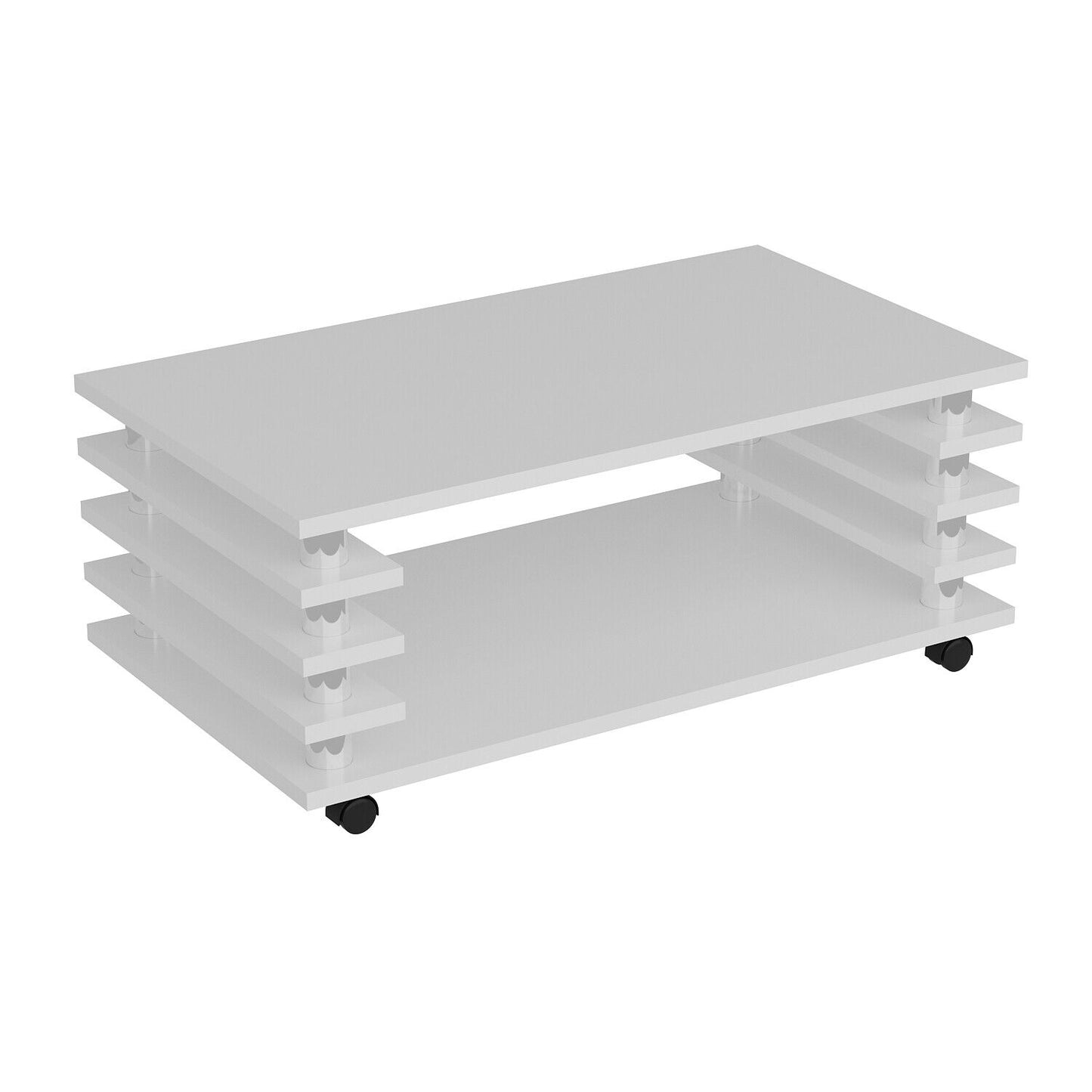 Couchtisch Weiß Hochglanz 115 x 65 cm Tisch Wohnzimmertisch Sofatisch mit Rollen