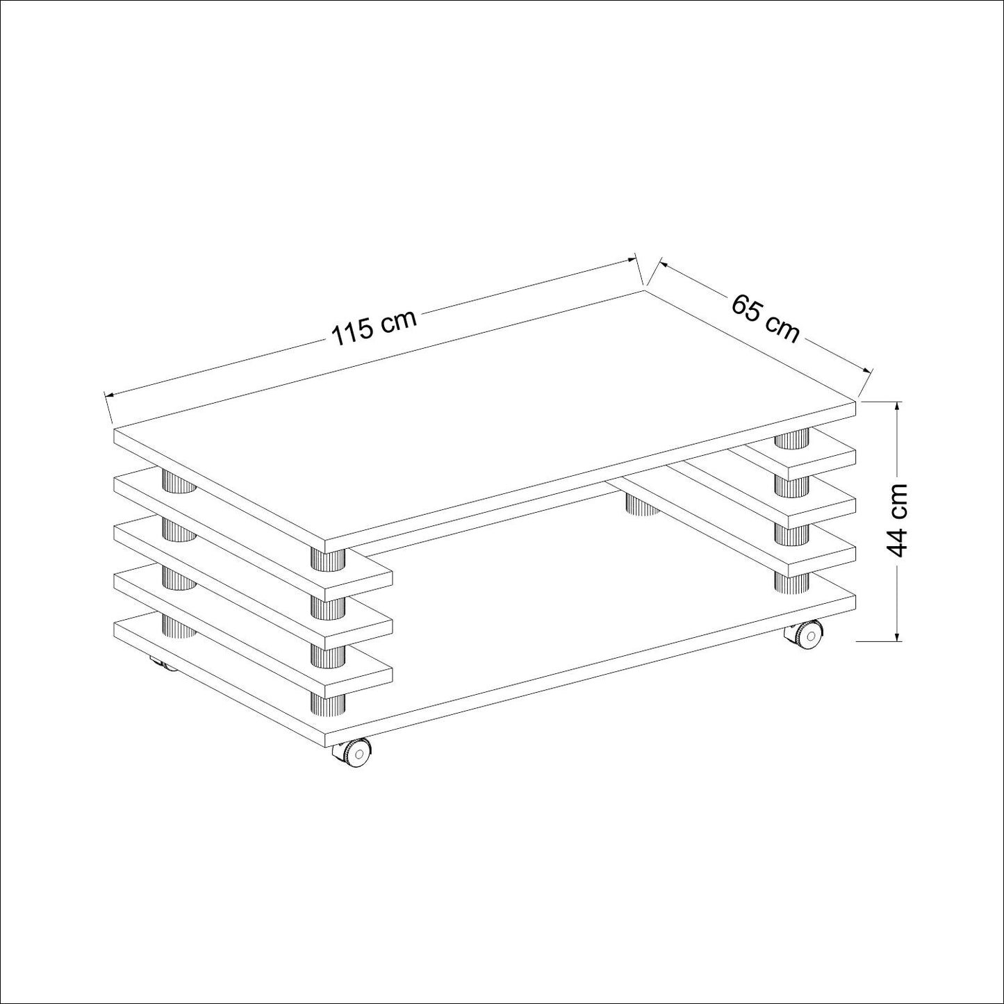 Couchtisch Schwarz Hochglanz 115 x 65 cm Tisch Wohnzimmertisch Sofatisch Rollen