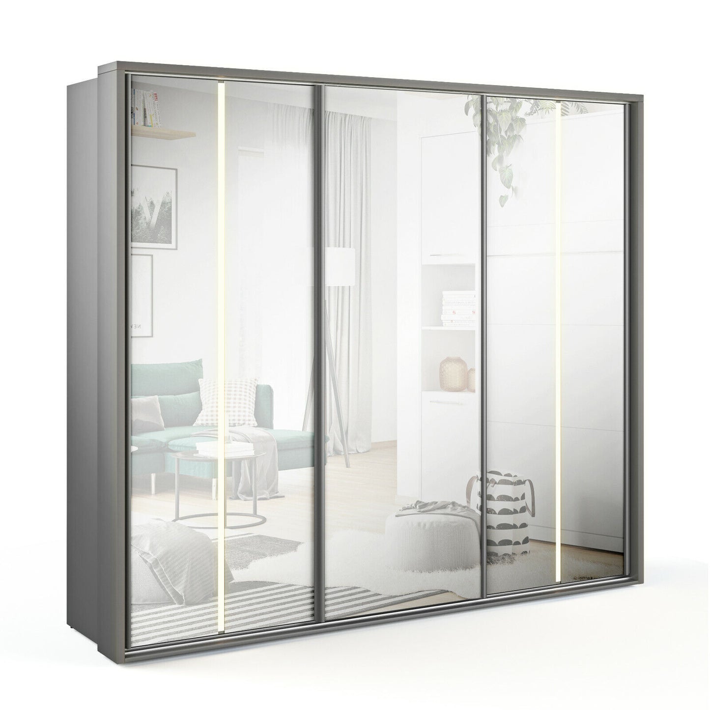 Kleiderschrank Schrank ARTO 20 mit LED-Beleuchtung Spiegel 250 cm Grau Anthrazit