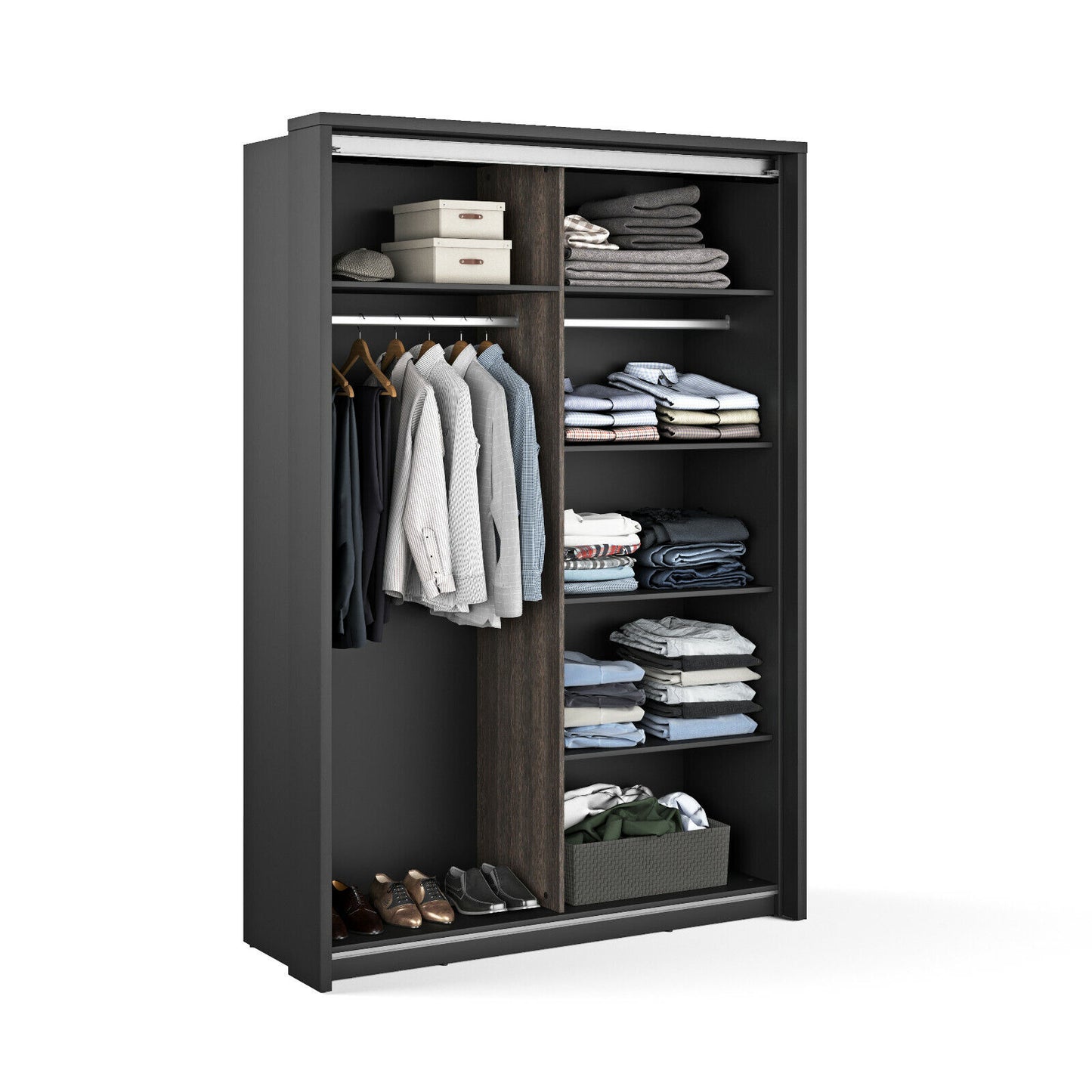 Kleiderschrank Schrank ARTO 21 Spiegel 150 cm Schwarz Wenge Holz natur dunkel
