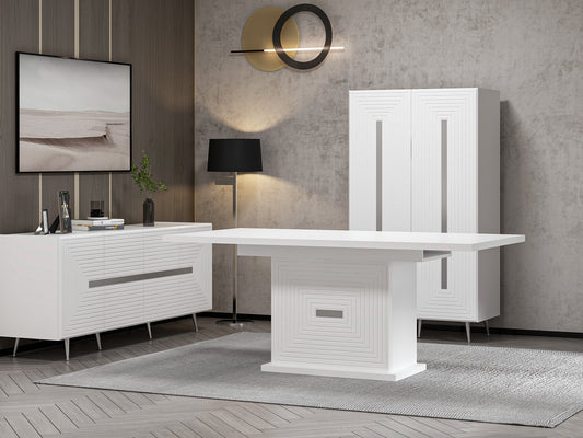 Esszimmerset Josephine Set Esszimmer Esstisch Schrank Sideboard Konsole Weiß Silber Chrom