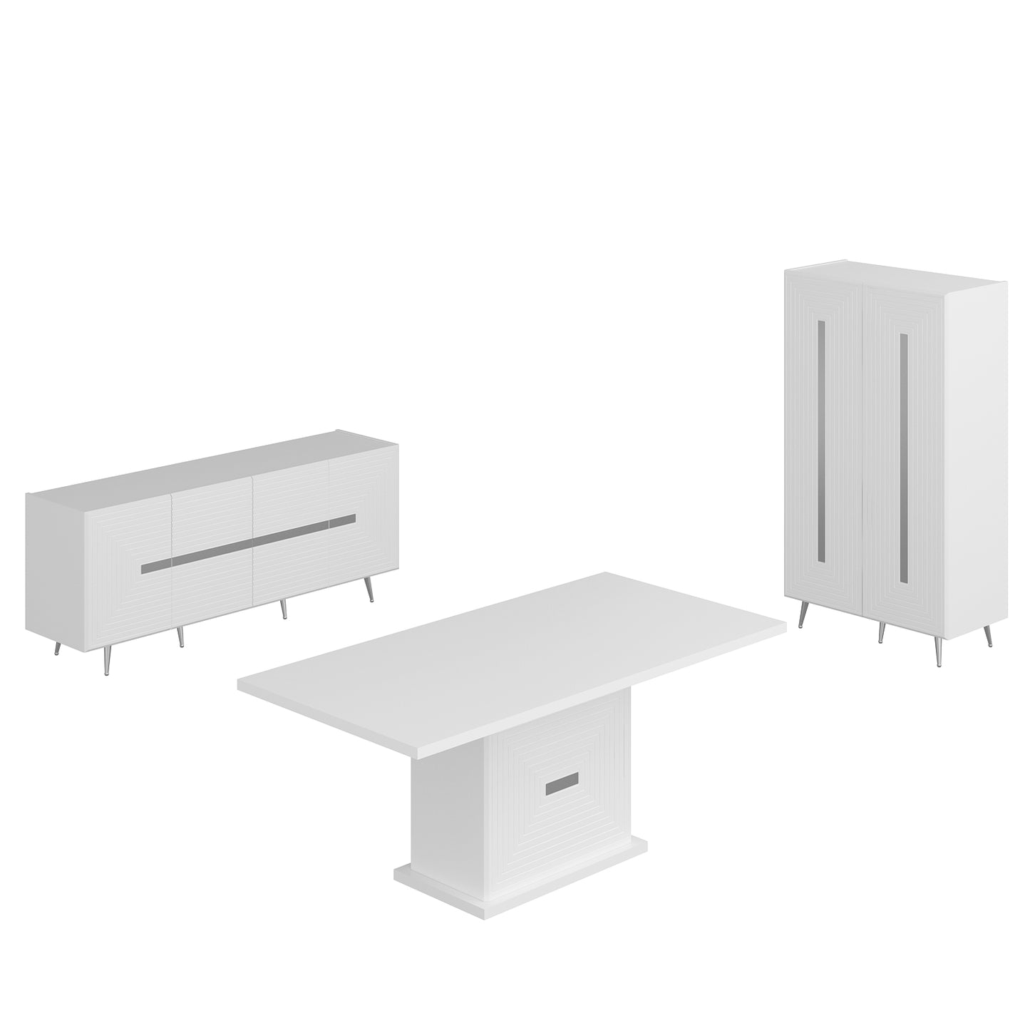 Esszimmerset Josephine Set Esszimmer Esstisch Schrank Sideboard Konsole Weiß Silber Chrom