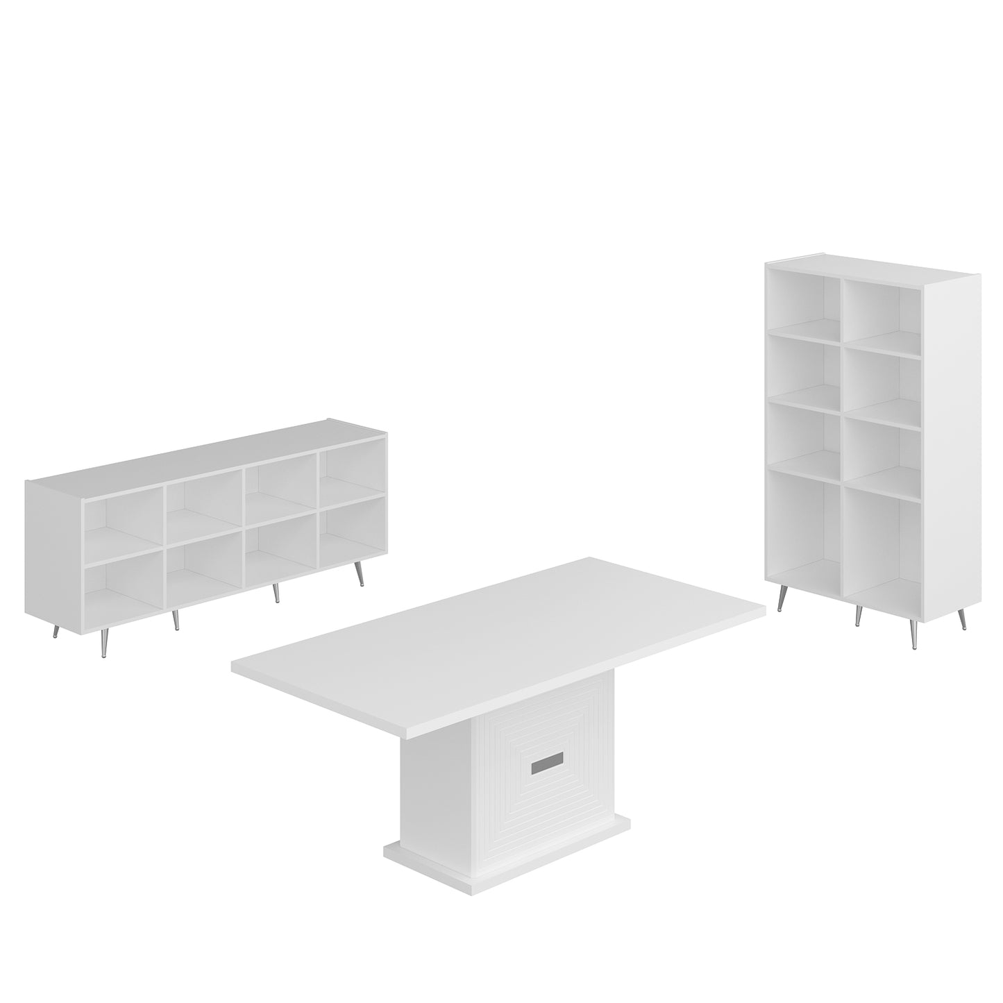 Esszimmerset Josephine Set Esszimmer Esstisch Schrank Sideboard Konsole Weiß Silber Chrom