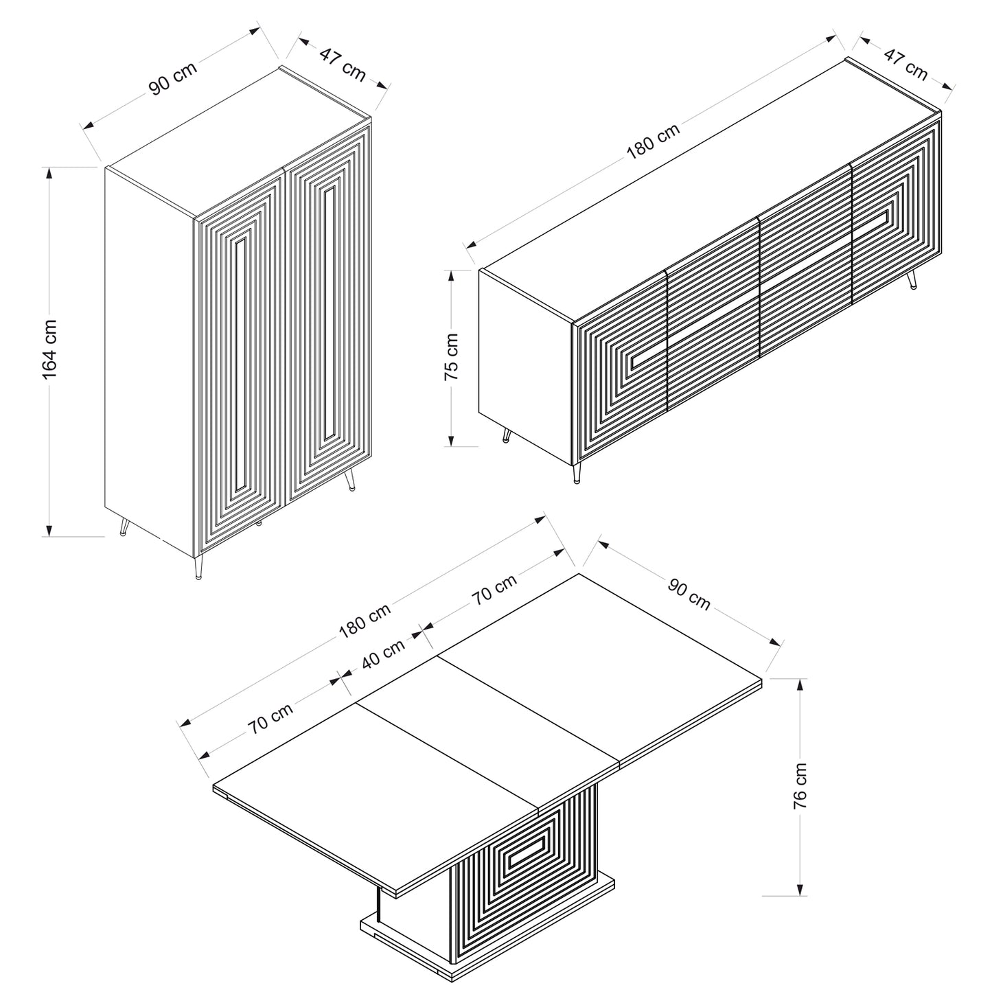 Esszimmerset Josephine Set Esszimmer Esstisch Schrank Sideboard Konsole Weiß Silber Chrom