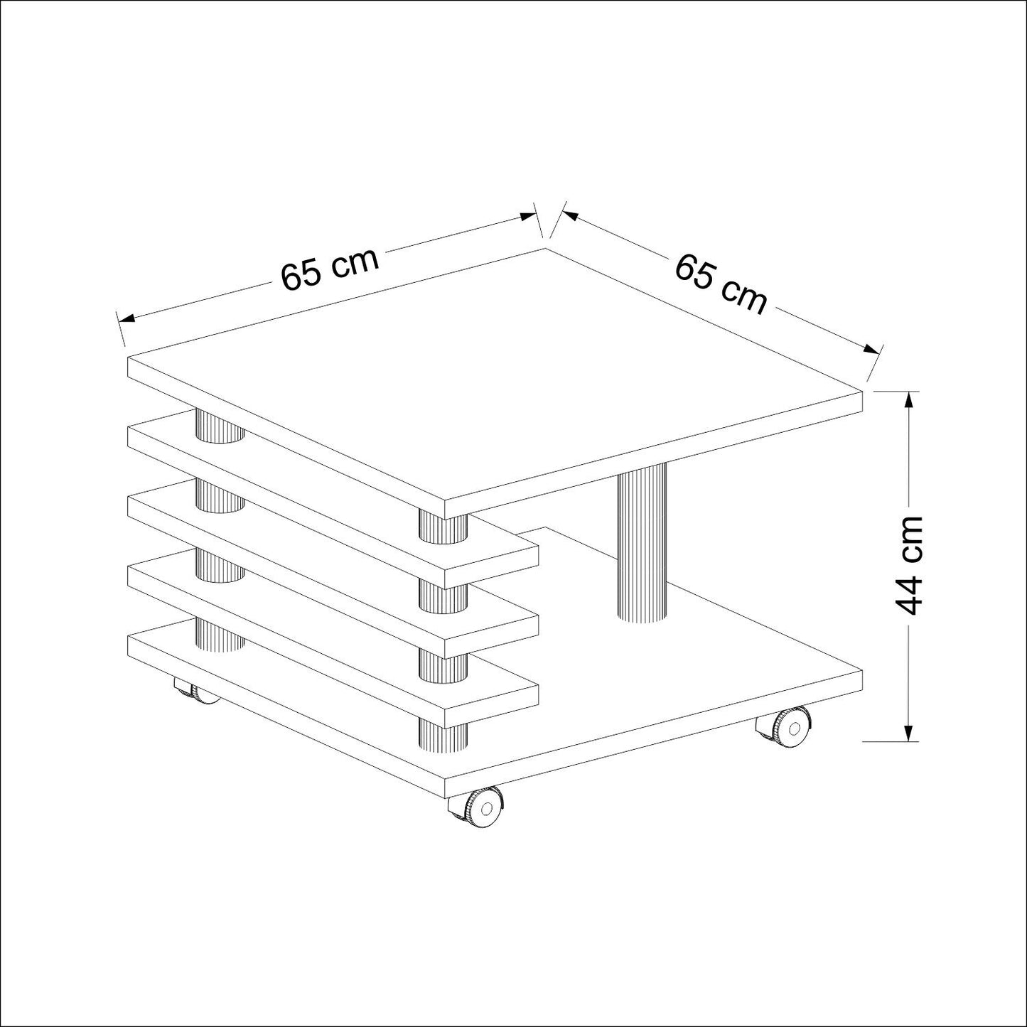 Couchtisch Schwarz Hochglanz 65 x 65 cm Tisch Wohnzimmertisch Sofatisch Rollen